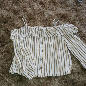 Plus sized button blouse with stripes